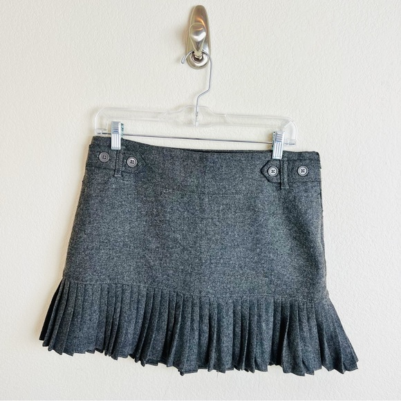 GAP Grey Wool Pleated Button Drop Waist Detail Side Zip Skirt - Picture 2 of 13